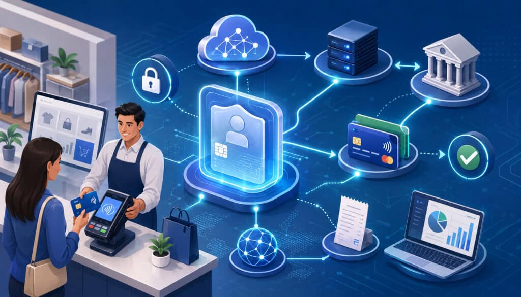 Merchant ID connecting secure card payments, processor, and bank network