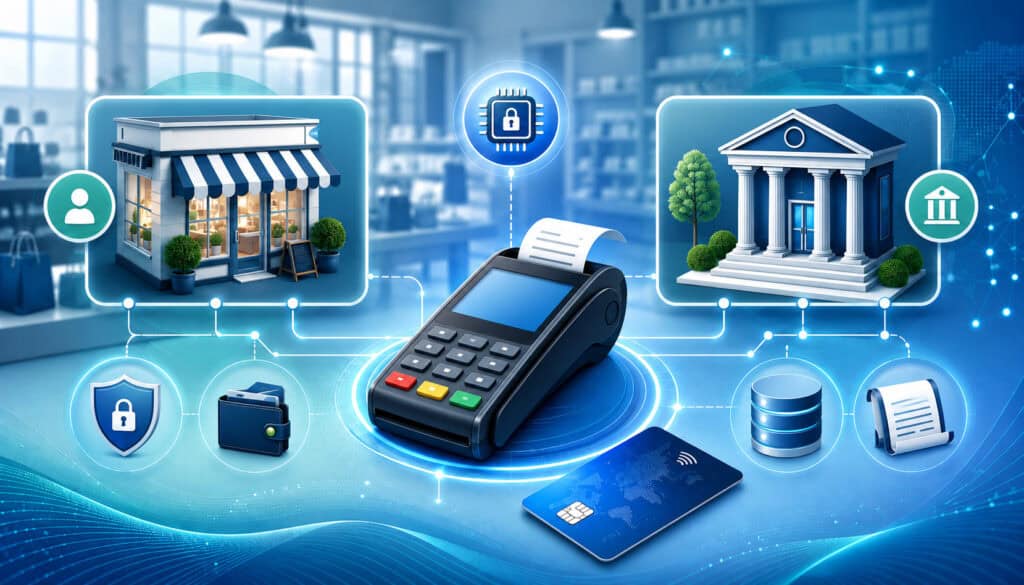 Merchant ID, merchant account number and terminal ID payment processing illustration