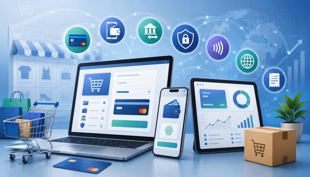 Online ecommerce payment processing options illustration