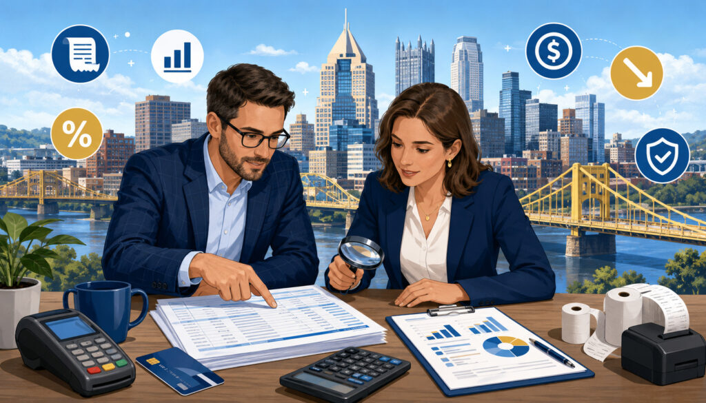 Pittsburgh business owners auditing merchant processing costs