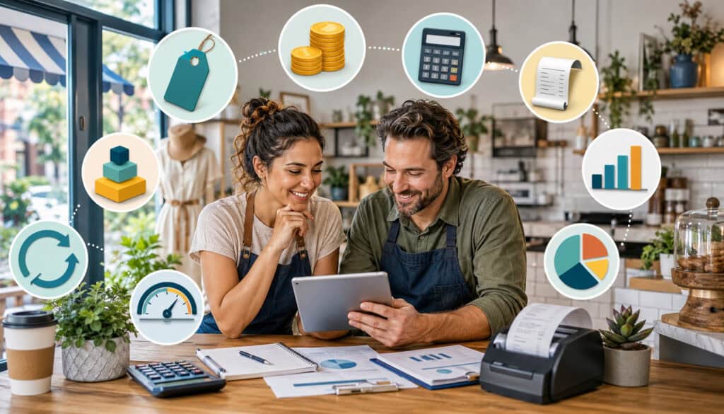 Local business owners comparing pricing model options